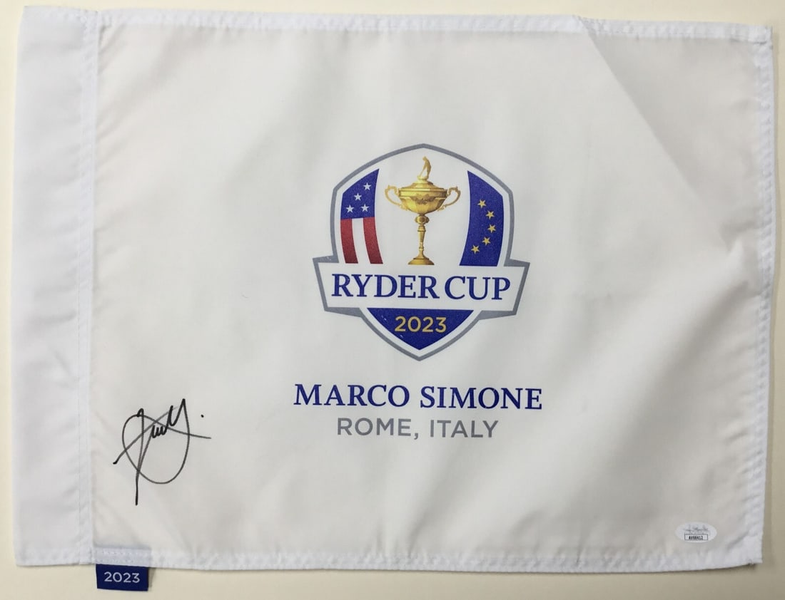 Xander Schauffele Signed 2023 Ryder Cup Pin Flag JSA Authenticated: Xander Schauffele Signed 2023 Ryder Cup Pin Flag JSA Authenticated Celebrate the thrilling 2023 Ryder Cup with this official pin flag signed by PGA star Xander Schauffele. This unique collectible feat