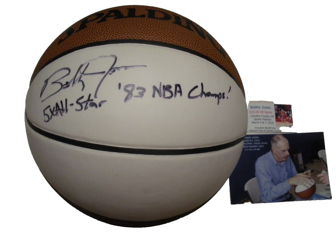 Bobby Jones Signed Basketball 1983 NBA Champs 5X All-Star with COA: Bobby Jones Signed Basketball 1983 NBA Champs 5X All-Star with COA Celebrate the Philadelphia 76ers' legendary 1983 NBA Championship with this authentic signed basketball by Bobby Jones. This pre-owne