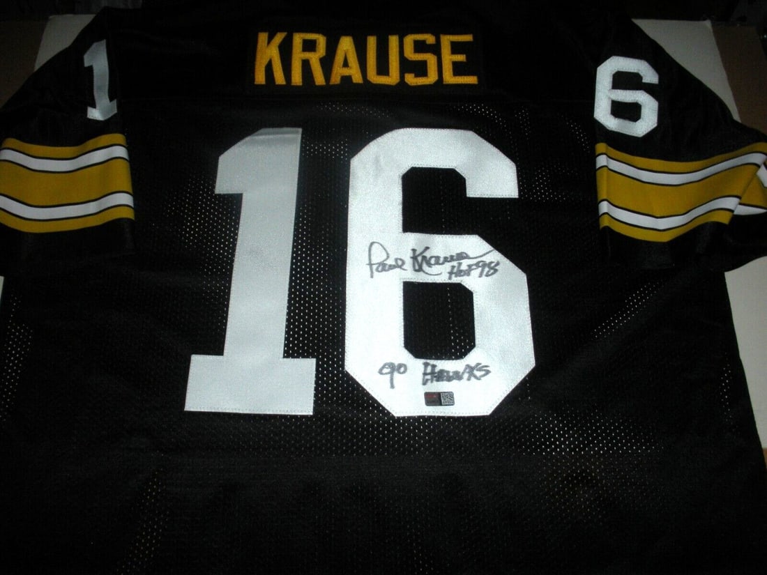 James Lofton Iowa Hawkeyes Signed Russell Jersey with COA: James Lofton Iowa Hawkeyes Signed Russell Jersey with COA This officially licensed Russell jersey is signed by Paul Krause, a notable player associated with the Iowa Hawkeyes and the NFL. This item is