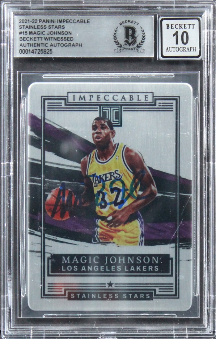 Magic Johnson Signed 2021 Panini Impeccable SS #15 #73/99 Gem Mint 10 BAS (1 of 2)