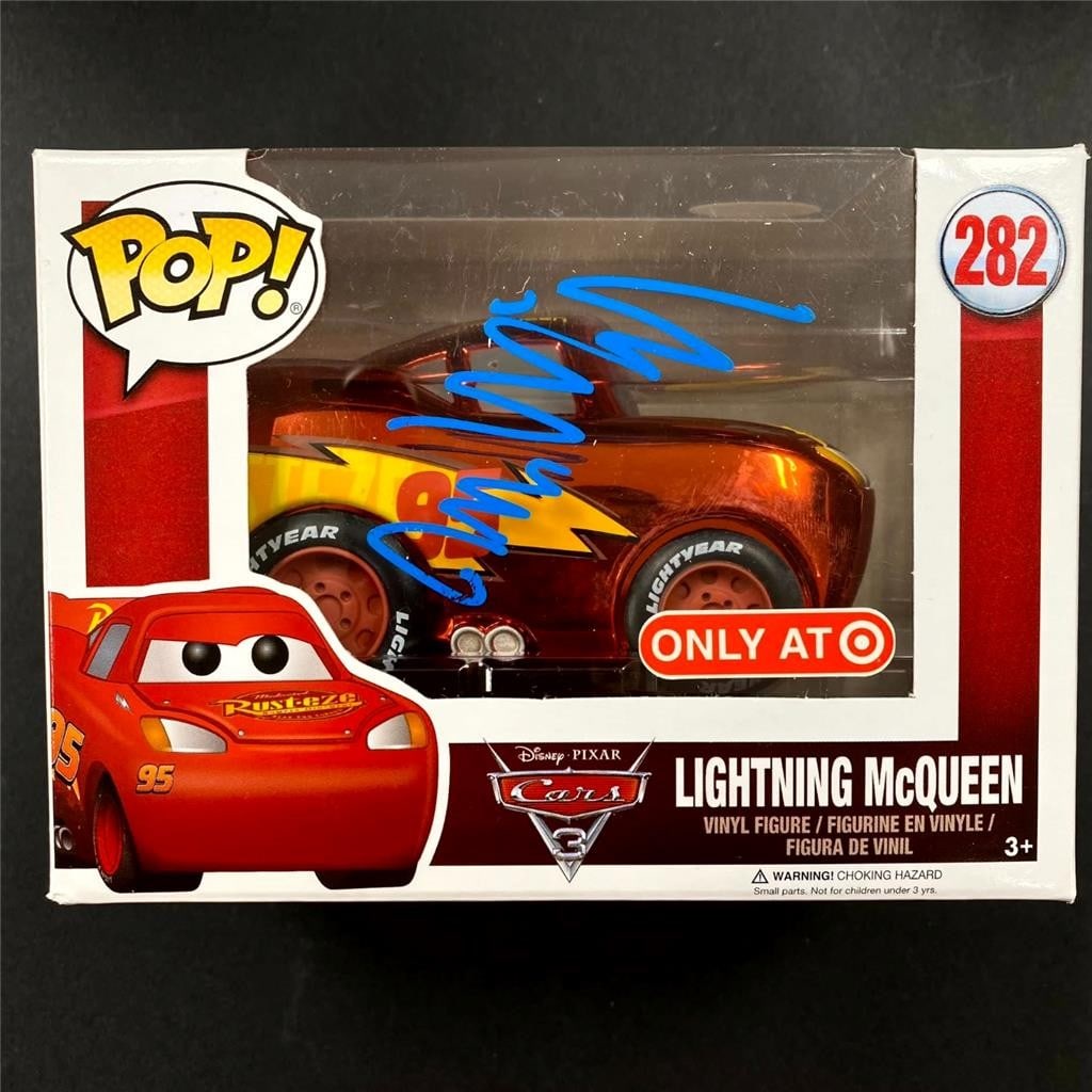 Owen Wilson autographed Cars Lightning McQueen Funko Pop 282 with JSA COA: Owen Wilson autographed Cars Lightning McQueen Funko Pop 282 with JSA COA This is an original Lightning McQueen Funko Pop! #282 collectible figure autographed by Owen Wilson. The autograph is authenti