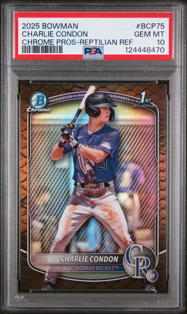 2025 Bowman Charlie Condon #BCP75 Reptilian REF RC Baseball Card PSA 10 (1 of 2)