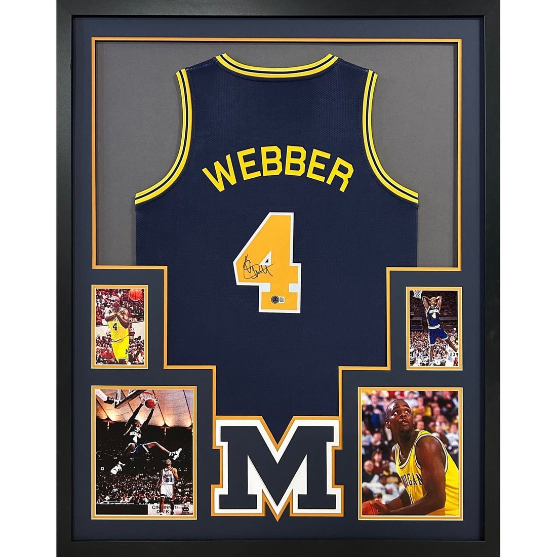 Chris Webber Signed Framed Michigan Jersey Beckett Authenticated 42x34: Chris Webber Signed Framed Michigan Jersey Beckett Authenticated 42x34 This autographed Chris Webber framed jersey is a must-have for any Michigan Wolverines fan. Authenticated by Beckett, a leading n