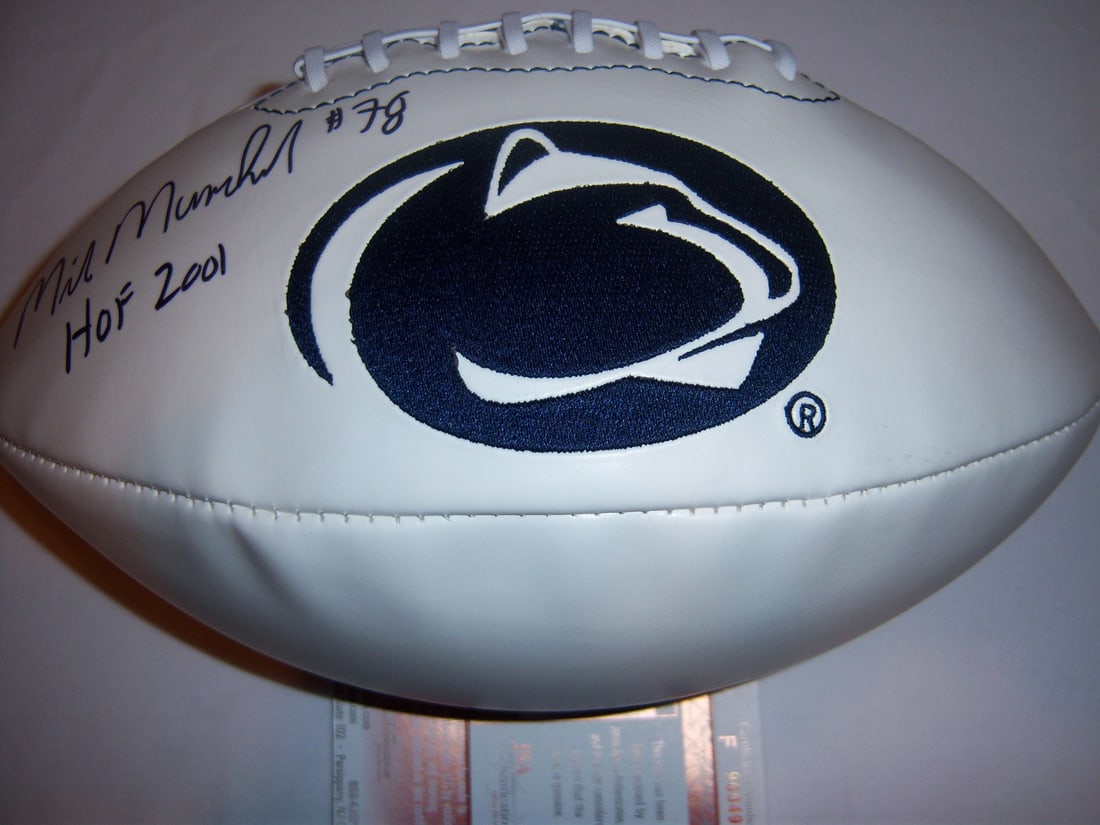 Mike Munchak Signed Football Penn State Nittany Lions HOF JSA COA: Mike Munchak Signed Football Penn State Nittany Lions HOF JSA COA This is an original signed football by Mike Munchak, a Hall of Famer from Penn State Nittany Lions. The football comes with a JSA/COA