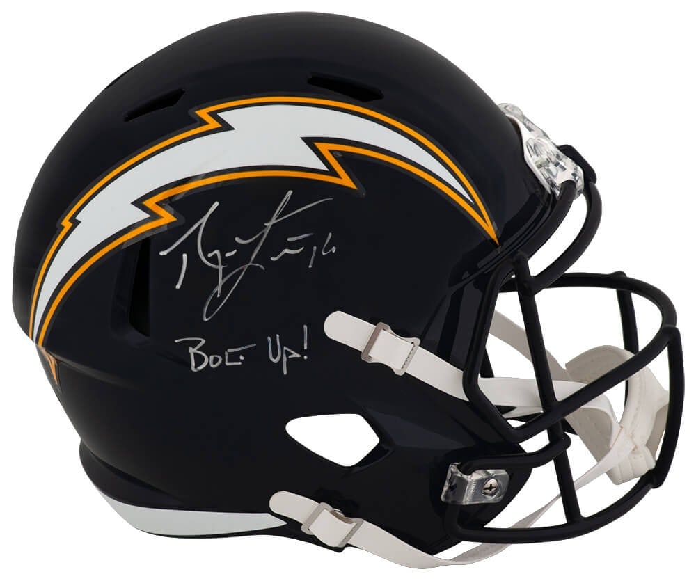 Ryan Leaf Signed Chargers Throwback Riddell Helmet with Bolt Up Inscription (1 of 1)