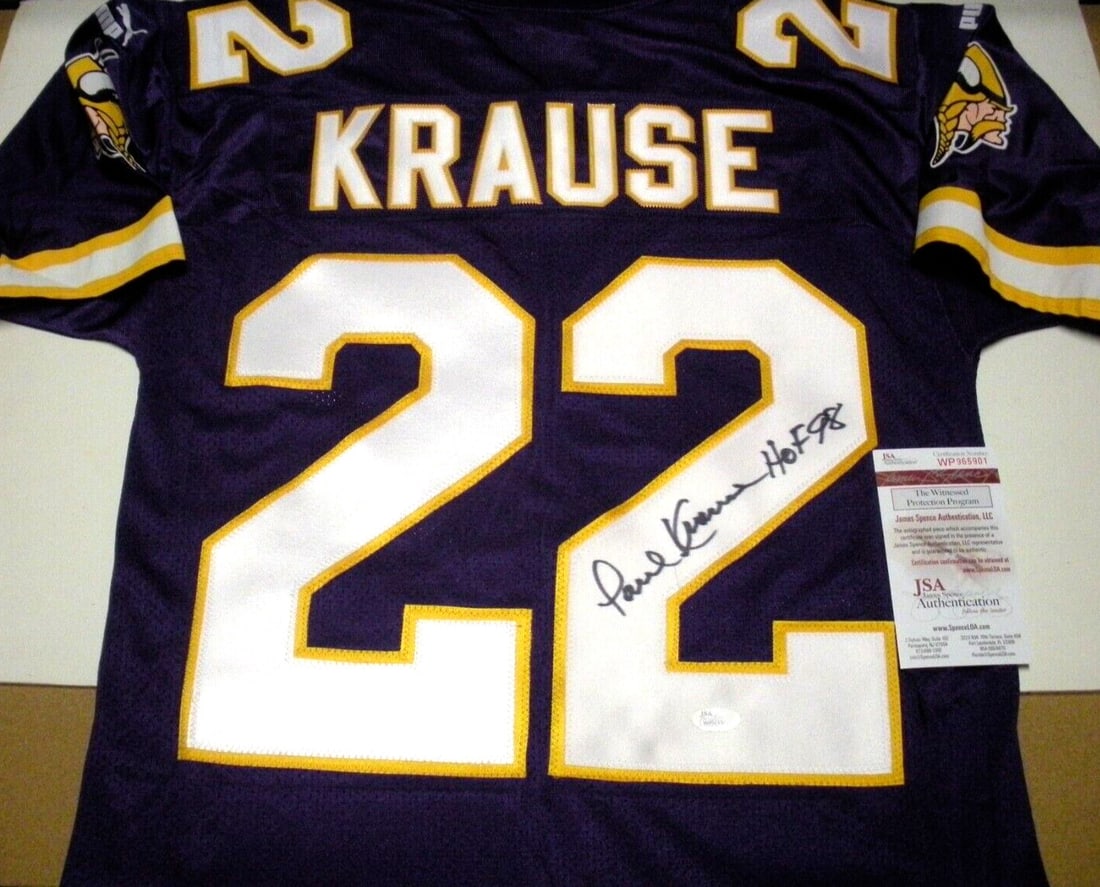 Paul Krause Signed Minnesota Vikings Jersey Puma with JSA COA (1 of 2)