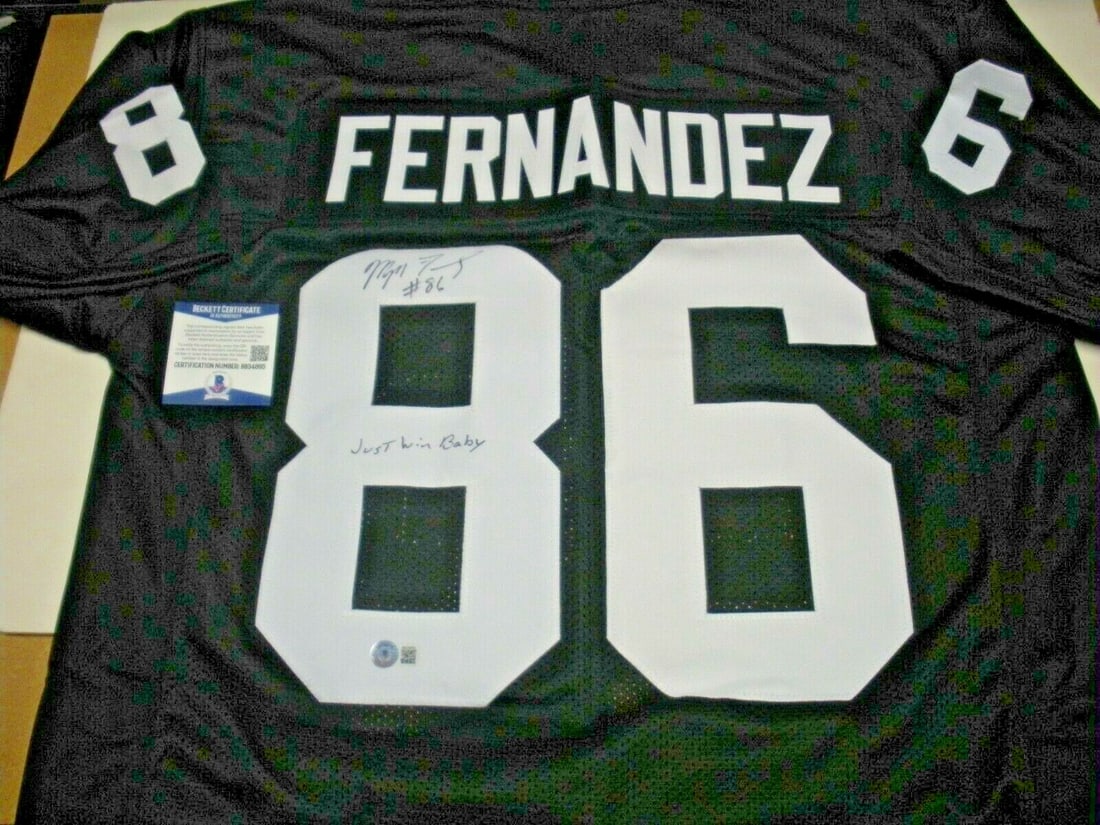 Mervyn Fernandez Oakland Raiders Signed Jersey Just Win Baby Beckett COA (1 of 2)