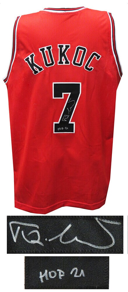 Toni Kukoc Signed Red Custom Basketball Jersey HOF 21 Chicago Bulls (1 of 1)