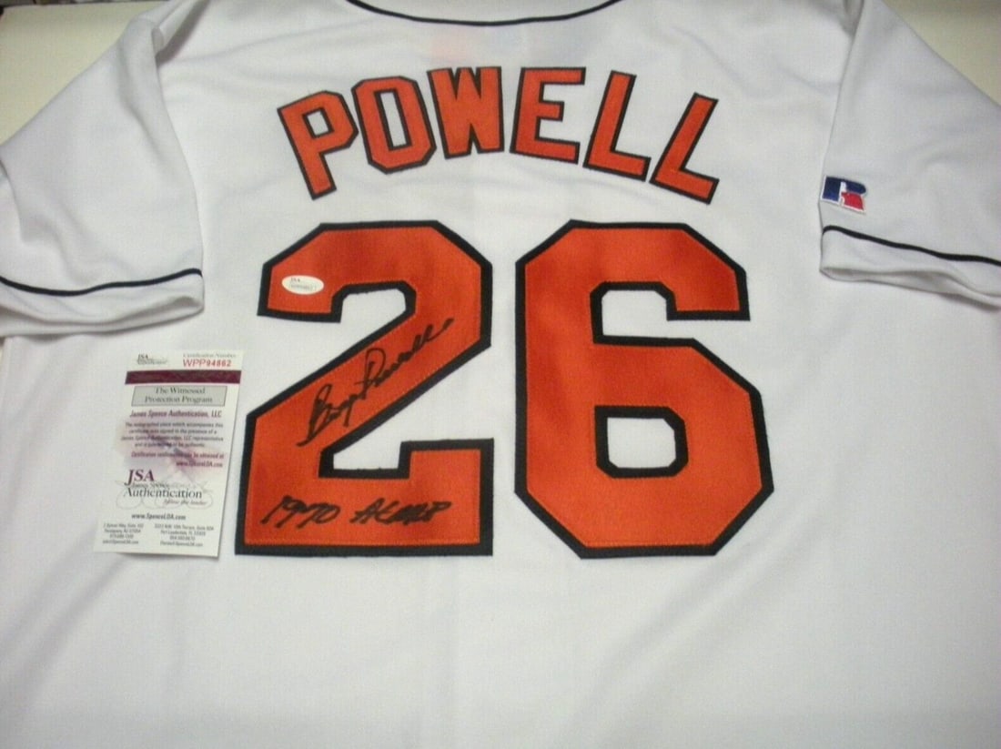 Boog Powell Signed Baltimore Orioles Russell Jersey with JSA COA: Boog Powell Signed Baltimore Orioles Russell Jersey with JSA COA This official licensed Baltimore Orioles jersey features the signature of Boog Powell, a renowned player in Major League Baseball. The