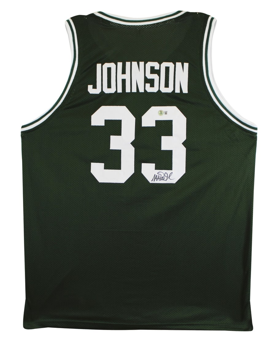 Magic Johnson Autographed Michigan State Green Jersey BAS Witnessed (1 of 3)