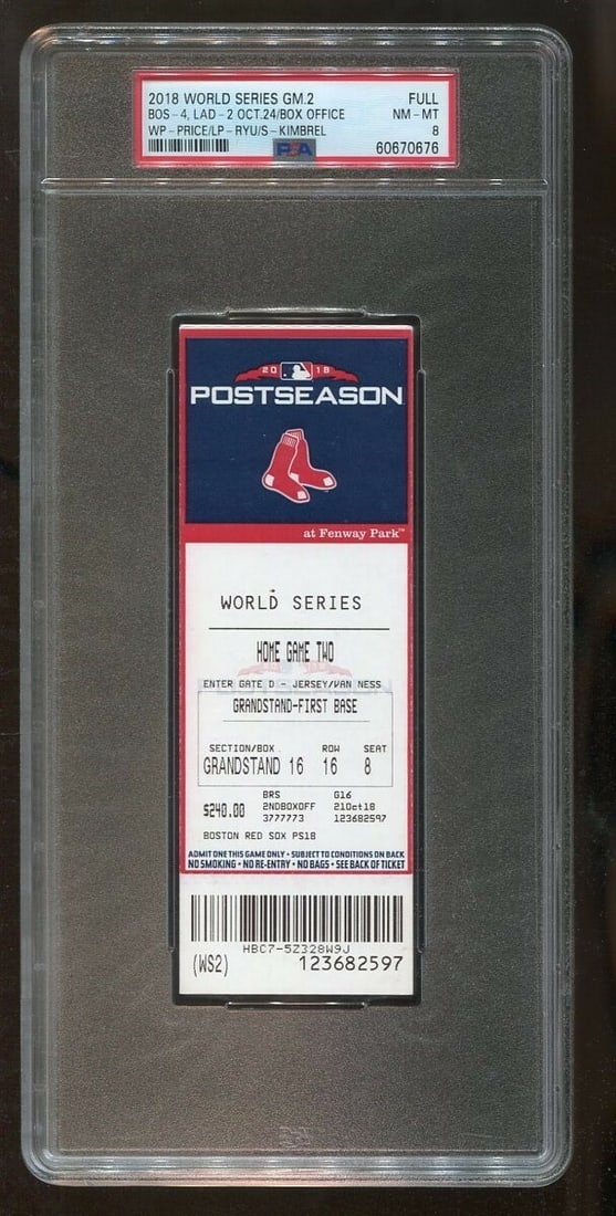 2018 World Series Game 2 Full Ticket Dodgers vs Red Sox PSA 8 (1 of 2)