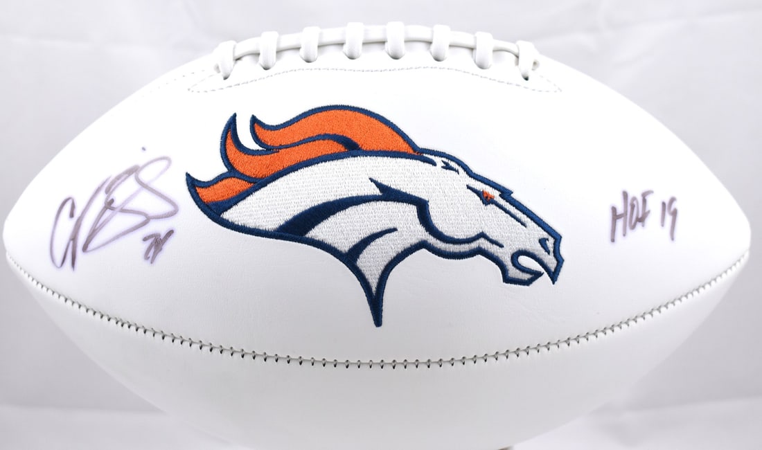Denver Broncos Logo Football Signed by Champ Bailey Beckett W Hologram: Denver Broncos Logo Football Signed by Champ Bailey Beckett W Hologram This is an original Denver Broncos logo football autographed by Champ Bailey. The football comes with a Beckett Witnessed hologra