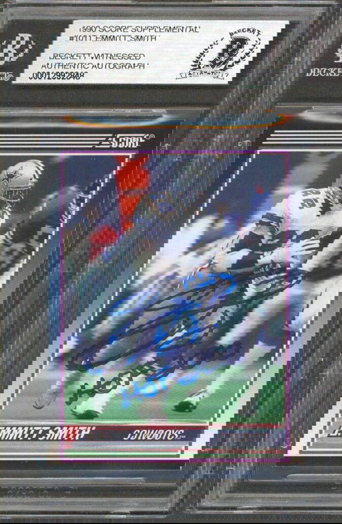 Emmitt Smith Signed 1990 Score RC Card HOF 2010 Dallas Cowboys Beckett Authenticated (1 of 2)