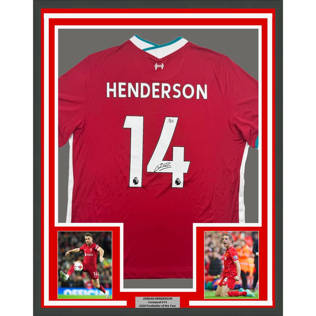 Framed Autographed Jordan Henderson Liverpool Jersey with BAS COA (1 of 2)