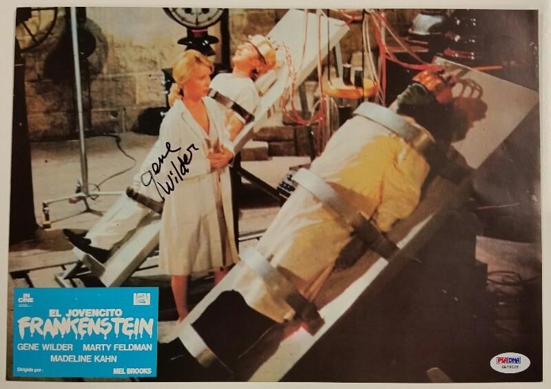 Young Frankenstein Original Lobby Card 9.5x13 Signed by Gene Wilder With PSA DNA COA: Young Frankenstein Original Lobby Card 9.5x13 Signed by Gene Wilder With PSA DNA COA This is an original 9.5 x 13 inch lobby card from the film Young Frankenstein, personally signed by Gene Wilder.