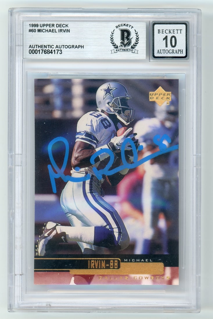 Michael Irvin Signed 1999 Upper Deck Football Card BGS Auto 10 Dallas Cowboys (1 of 2)