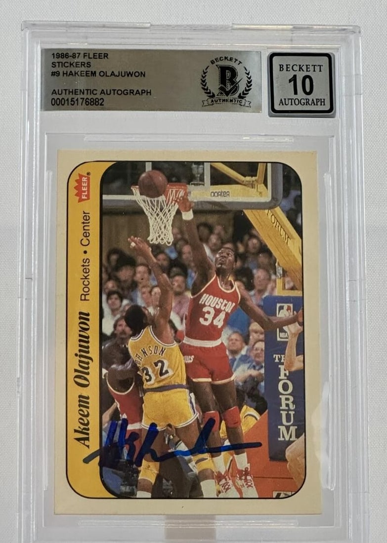 1986-87 Fleer Stickers Hakeem Olajuwon Autographed Rookie BGS 10 (1 of 6)