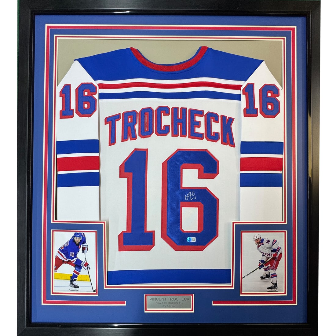 Framed Autographed Vincent Trocheck New York Rangers Jersey with JSA COA: Framed Autographed Vincent Trocheck New York Rangers Jersey with JSA COA Celebrate your love for hockey with this professionally framed autographed jersey of Vincent Trocheck from the New York Rangers