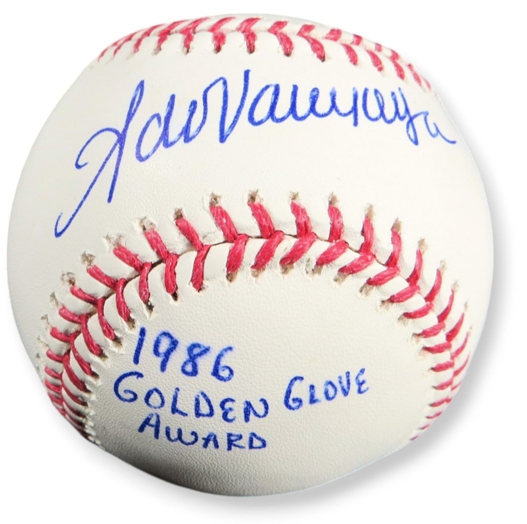 Fernando Valenzuela Autographed MLB Baseball Dodgers Golden Glove: Fernando Valenzuela Autographed MLB Baseball Dodgers Golden Glove This is an authentic baseball signed by Fernando Valenzuela, commemorating his achievement of the '86 Golden Glove' award. The ball is