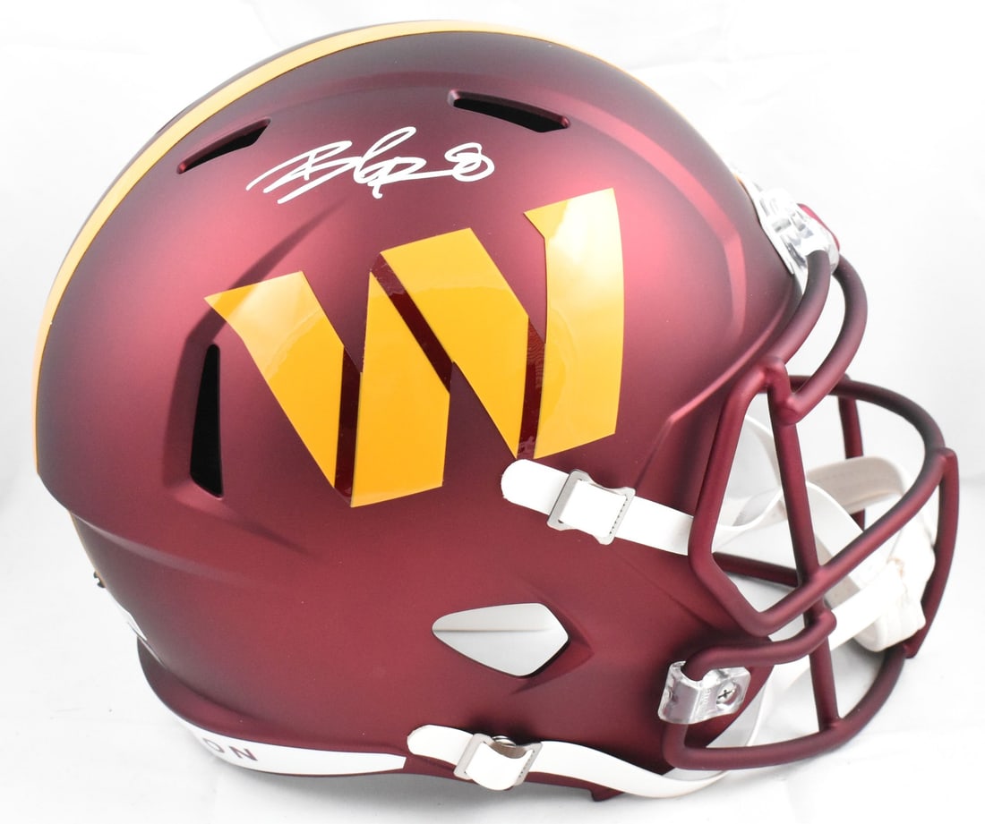 Washington Commanders Full Size Speed Helmet Signed by Brian Robinson Jr Beckett Hologram: Washington Commanders Full Size Speed Helmet Signed by Brian Robinson Jr Beckett Hologram This is a pre-owned full-size Speed helmet autographed by Brian Robinson Jr. of the Washington Commanders. The