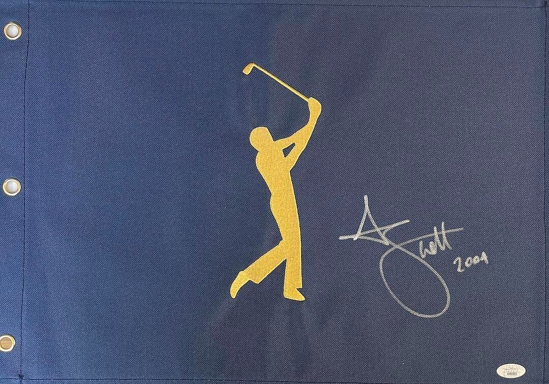 Adam Scott Signed The Players Blue Pin Flag JSA AK80805: Adam Scott Signed The Players Blue Pin Flag JSA AK80805 This is an official The Players pin flag signed by PGA star Adam Scott. The signature has been authenticated by James Spence Authentication (JSA