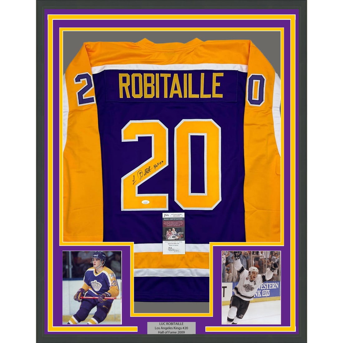 Framed Luc Robitaille Autographed Jersey HOF 2009 LA Kings JSA COA 35x39 (1 of 2)