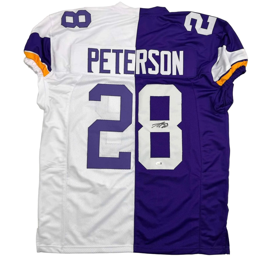 Adrian Peterson Signed Custom Minnesota Football Jersey Beckett Authenticated: Adrian Peterson Signed Custom Minnesota Football Jersey Beckett Authenticated This is a custom split football jersey autographed by Adrian Peterson, featuring his name and number as a collectible item