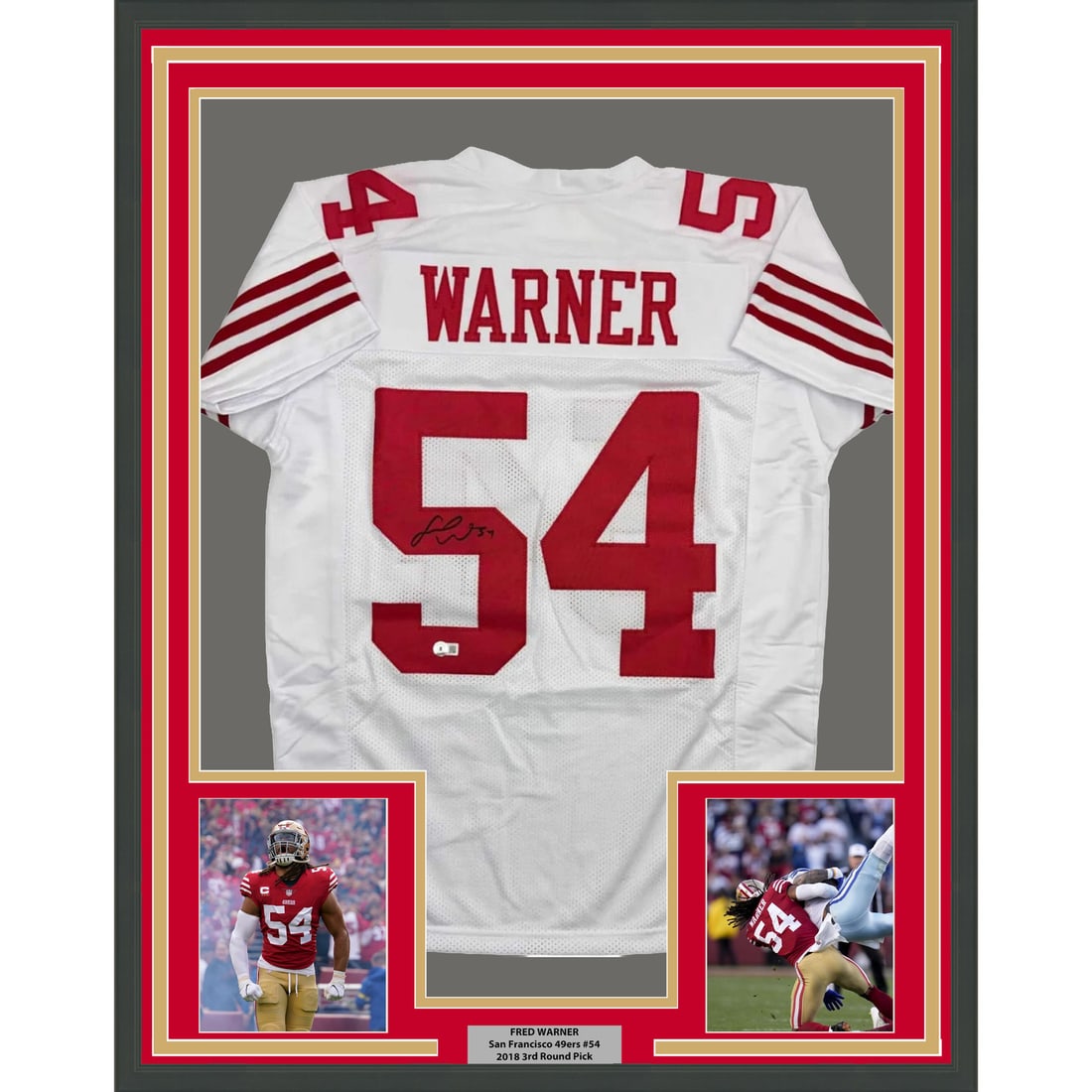 Fred Warner Signed San Francisco White Jersey 35x39 Framed With BAS Certificate (1 of 2)