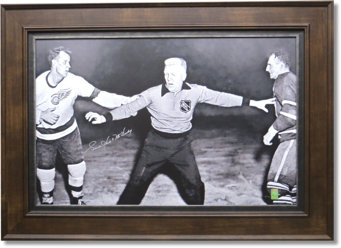 Gordie Howe Signed 25x35 Framed Canvas Proof 3/3 WGA Authenticated: Gordie Howe Signed 25x35 Framed Canvas Proof 3/3 WGA Authenticated This stunning framed canvas print features Gordie Howe in "The Separation," a moment captured during an intense NHL game. Measuring 2