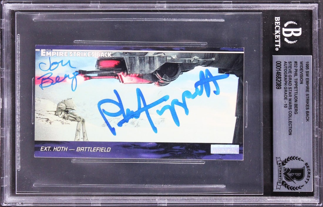 Phil Tippett Jon Berg Signed 1995 Star Wars ESB Widevision #32 Card Auto Gem Mint 10: Phil Tippett Jon Berg Signed 1995 Star Wars ESB Widevision #32 Card Auto Gem Mint 10 This autographed 1995 Star Wars Empire Strikes Back Widevision #32 card has been personally signed by renowned arti