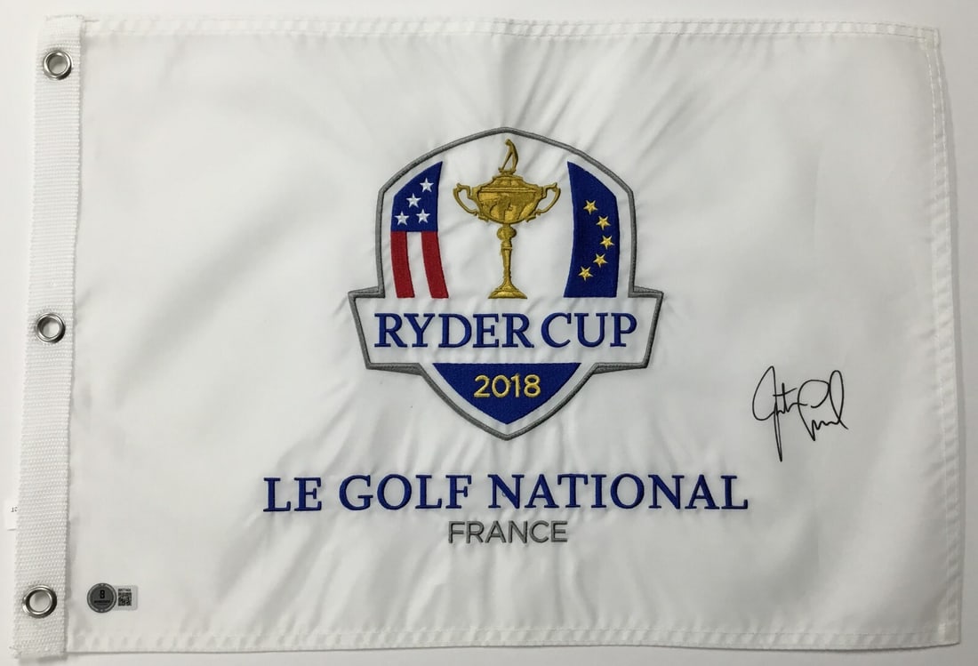 Justin Leonard Signed 2018 Ryder Cup Flag Beckett Authenticated (1 of 4)
