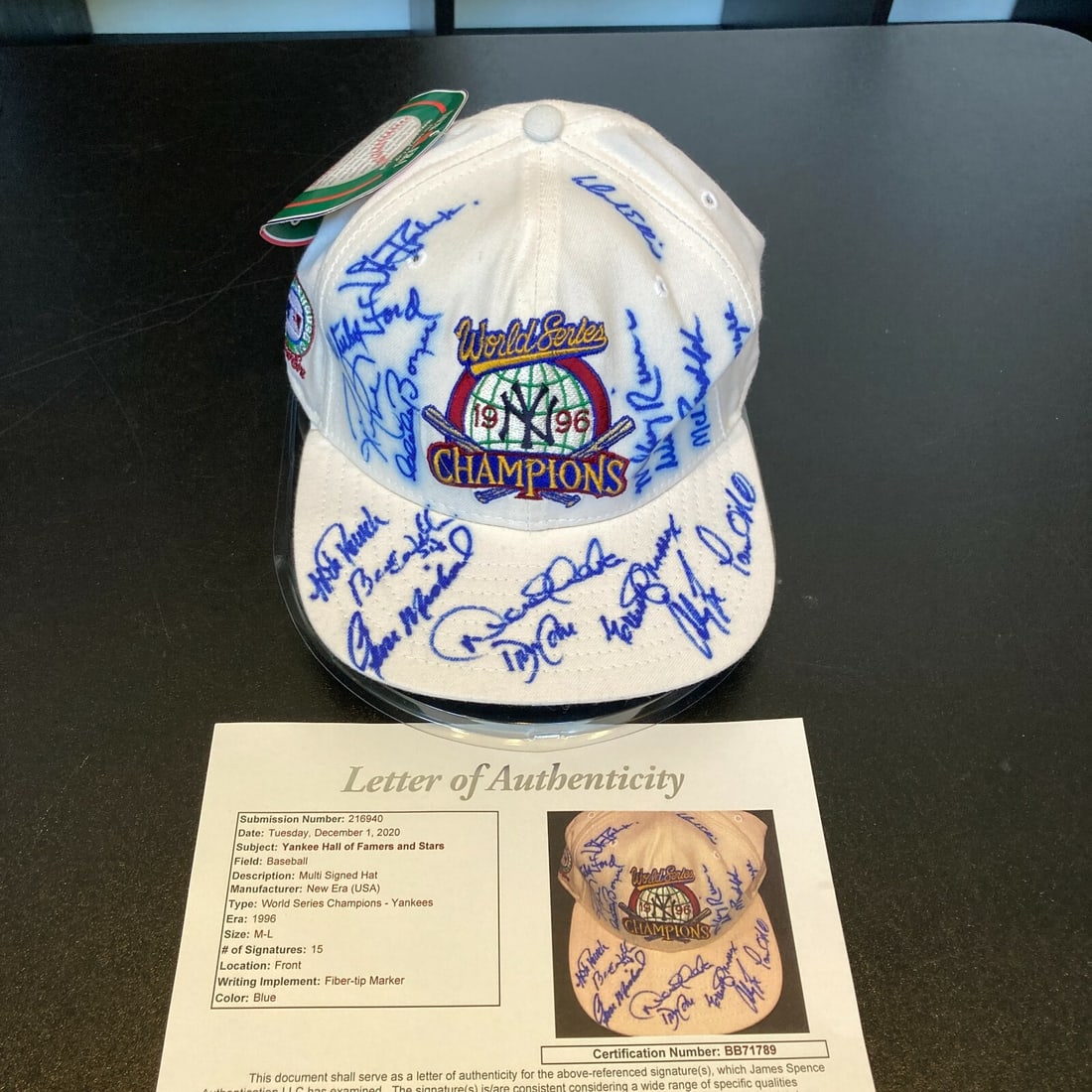1996 New York Yankees Team Signed World Series Hat JSA COA Derek Jeter 15 Signatures (1 of 10)