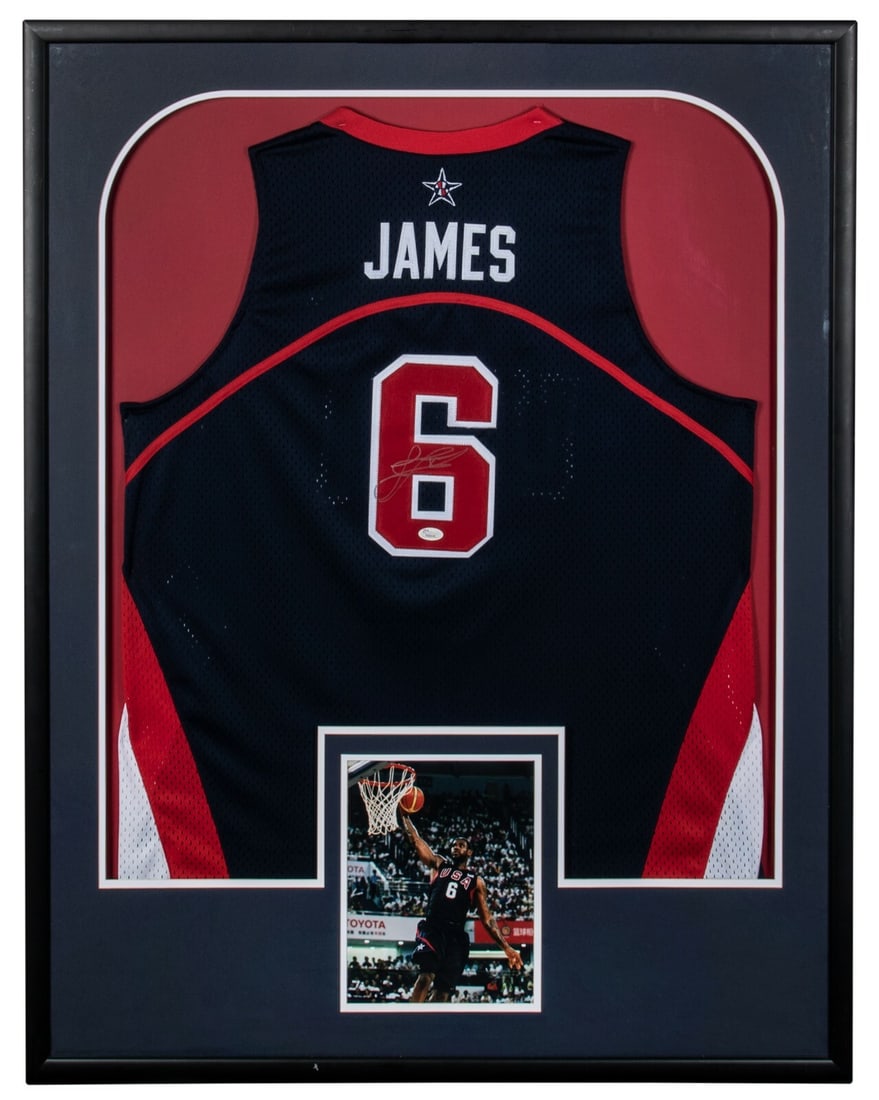 LeBron James Signed 2009 Team USA Jersey Framed JSA COA: LeBron James Signed 2009 Team USA Jersey Framed JSA COA Celebrate the legacy of LeBron James with this authentic 2009 Team USA Olympics jersey. Signed by LeBron himself, this navy Nike mesh jersey fea