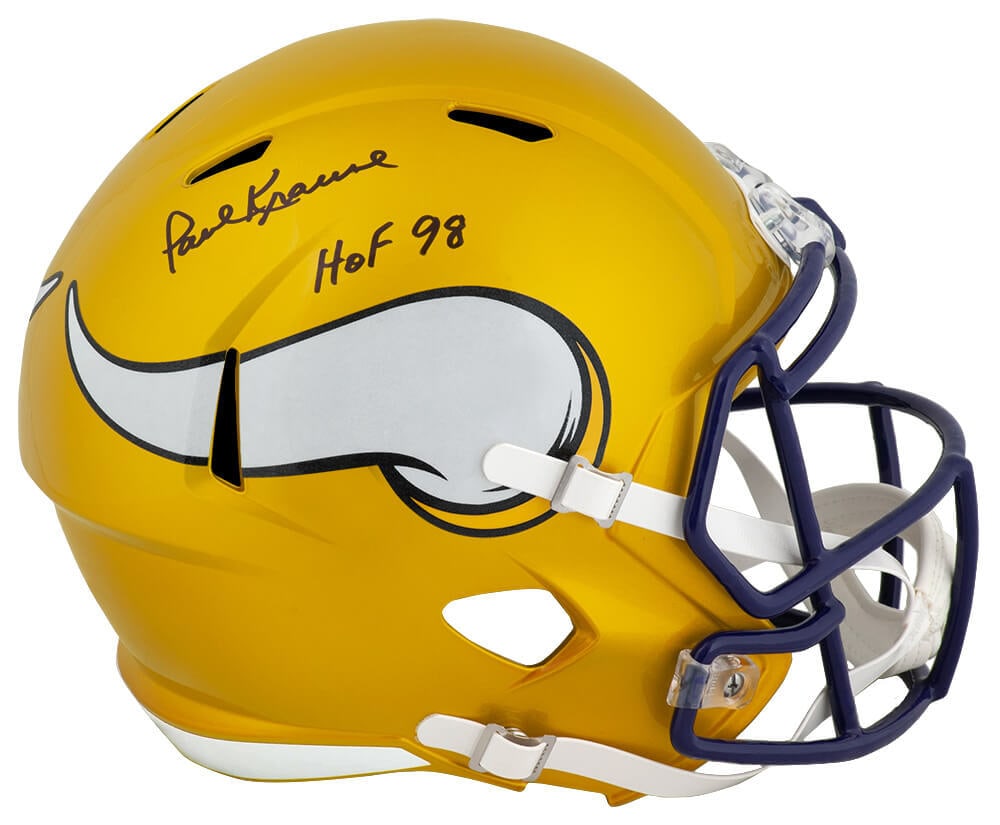 Paul Krause Signed Vikings Flash Riddell Helmet with HOF 98 Inscription (1 of 1)