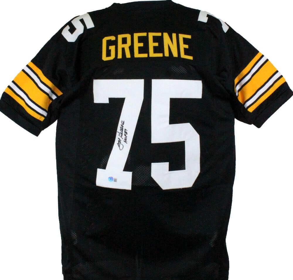 Joe Greene Signed Black Steelers Jersey with Beckett Hologram: Joe Greene Signed Black Steelers Jersey with Beckett Hologram Show your support for the legendary Joe Greene with this authentic black pro style jersey. Perfect for any fan of the Pittsburgh Steelers,