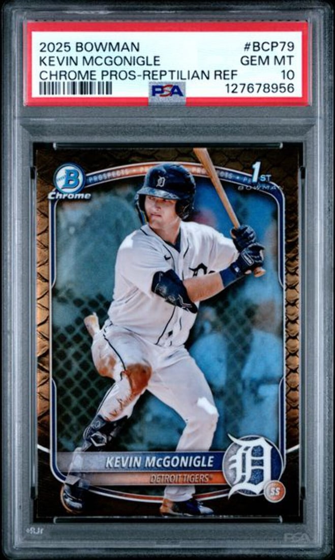 2025 Bowman Chrome Kevin McGonigle Reptilian Refractor RC PSA 10 (1 of 2)
