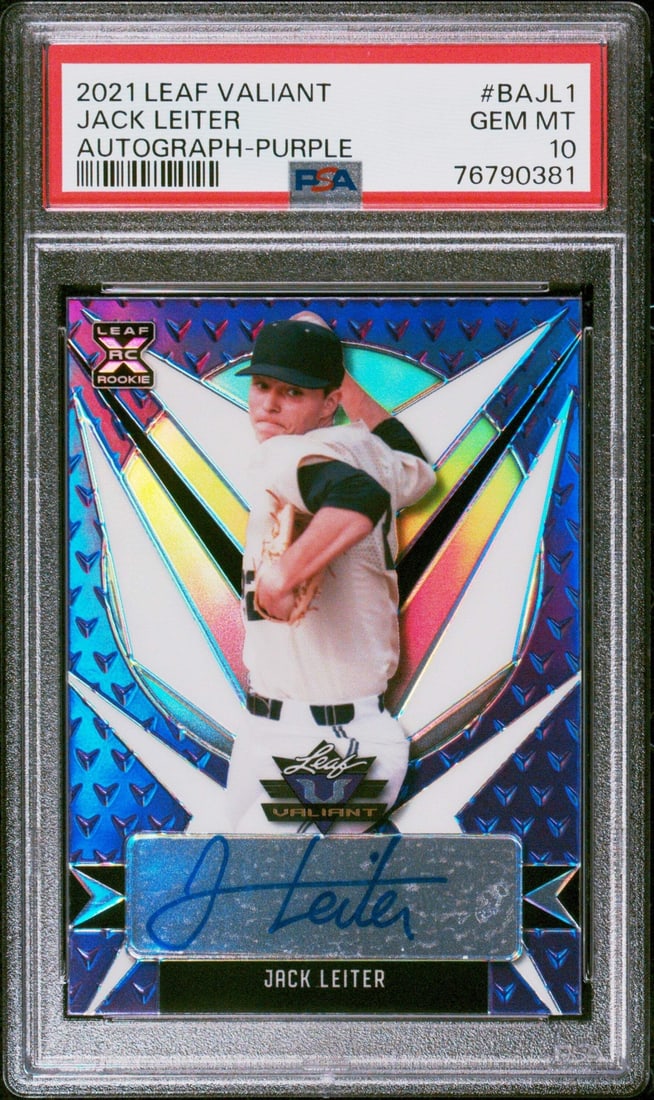 2021 Leaf Valiant Jack Leiter #BAJL1 Auto Purple #/50 PSA 10 Baseball Card (1 of 2)