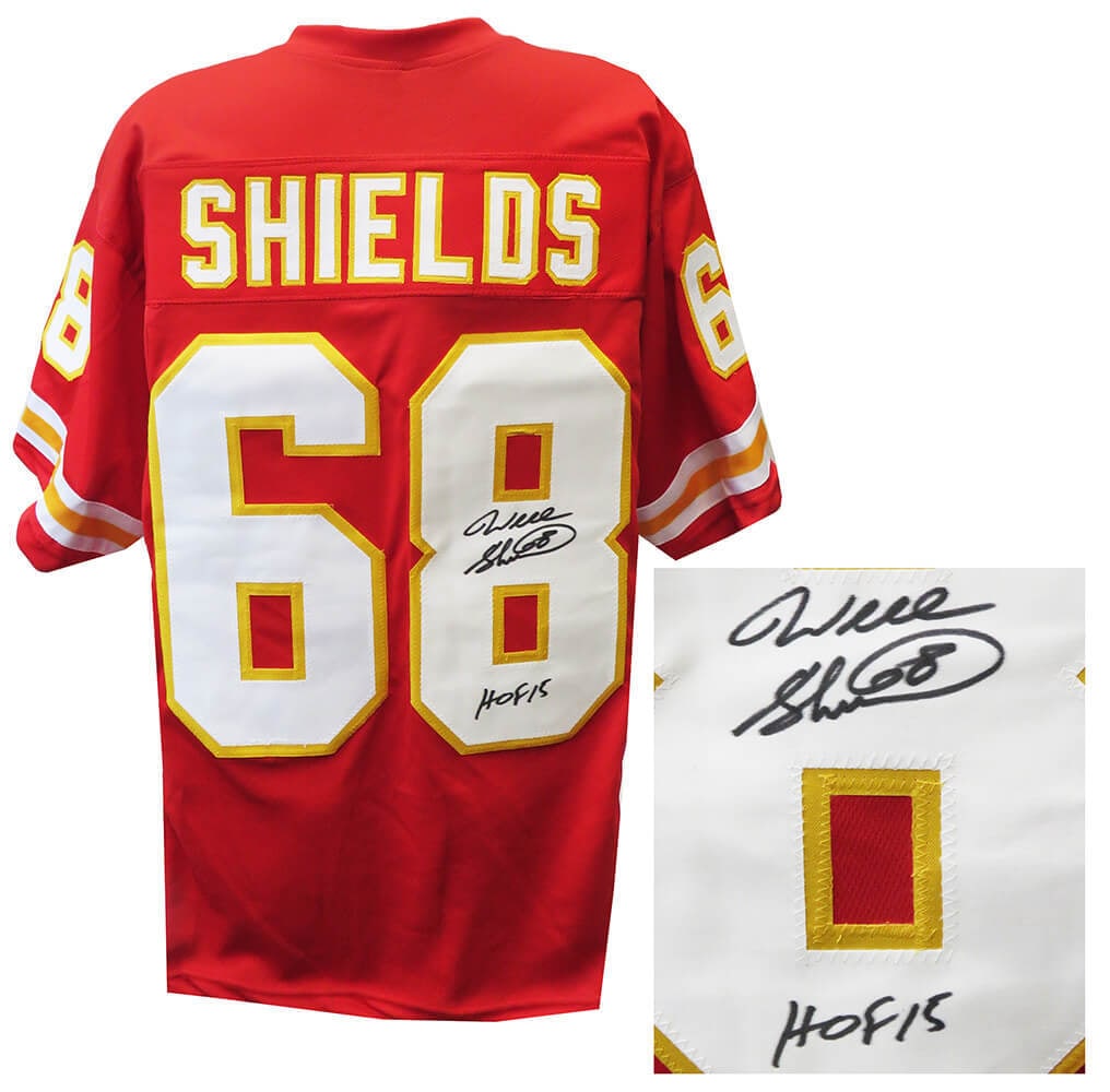 Will Shields Signed Red Football Jersey HOF 15 Sports COA: Will Shields Signed Red Football Jersey HOF 15 Sports COA Will Shields Signed Red Football Jersey HOF 15 COA Celebrate the legacy of Will Shields with this signed red custom football jersey, featuring