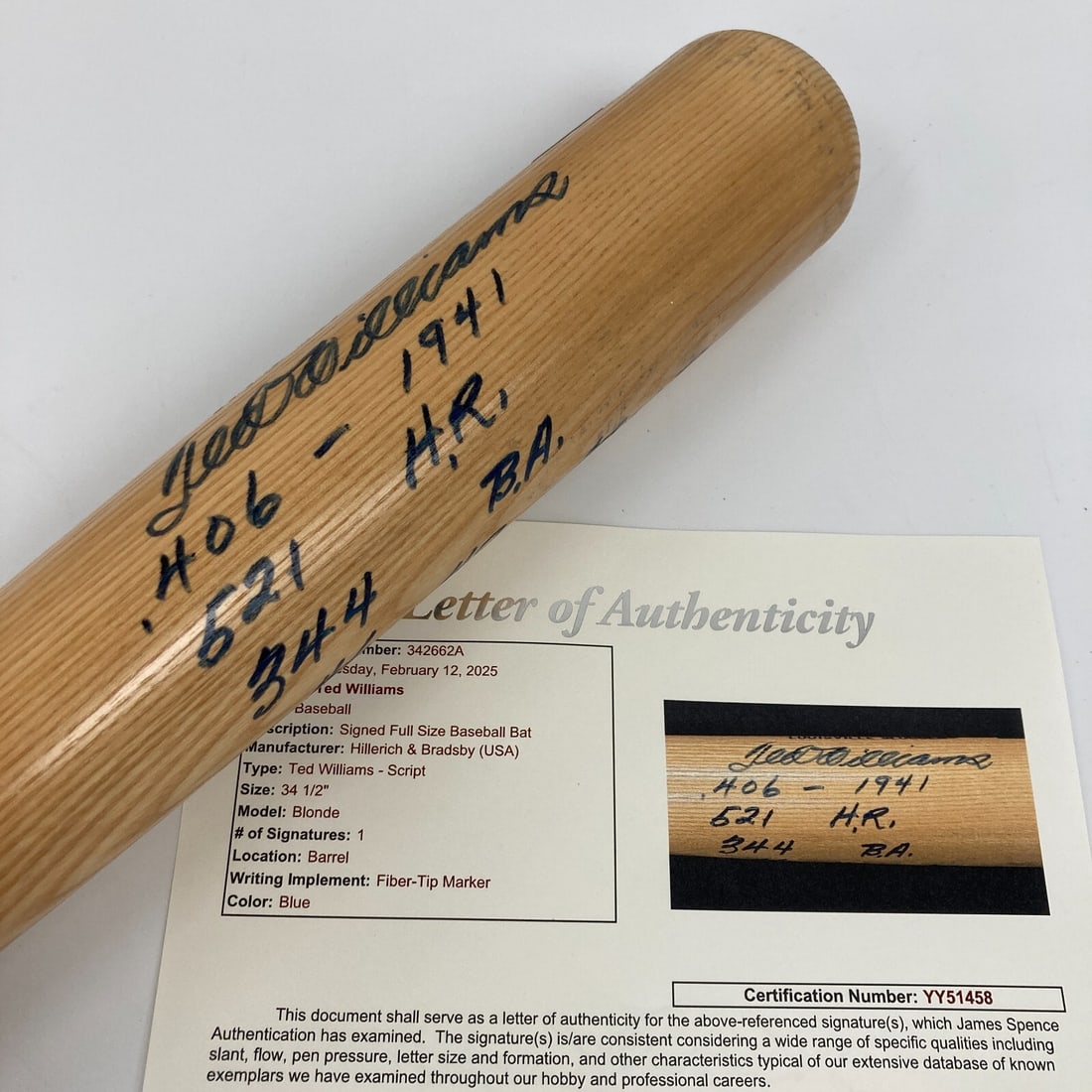 Rare Ted Williams Signed Inscribed Baseball Bat JSA COA 35 Inch: Rare Ted Williams Signed Inscribed Baseball Bat JSA COA 35 Inch This rare Ted Williams signed baseball bat is a remarkable collectible for any baseball enthusiast. The bat features not only Williams'