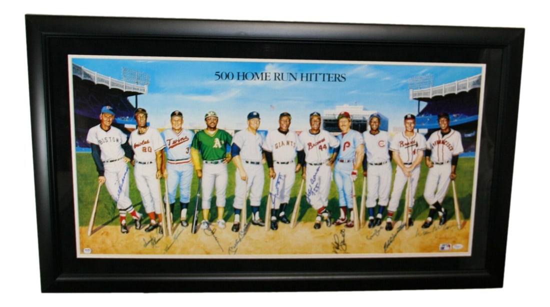 500 Home Run Lithograph 11 Signatures Mantle Williams Aaron Framed PSA (1 of 9)