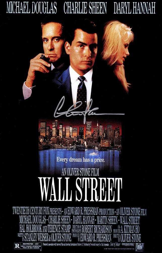 Wall Street 11x17 Poster Signed by Charlie Sheen: Wall Street 11x17 Poster Signed by Charlie Sheen This is an original 11x17 movie poster for "Wall Street" signed by Charlie Sheen. The poster includes a tamper-proof numbered hologram and a Certificat