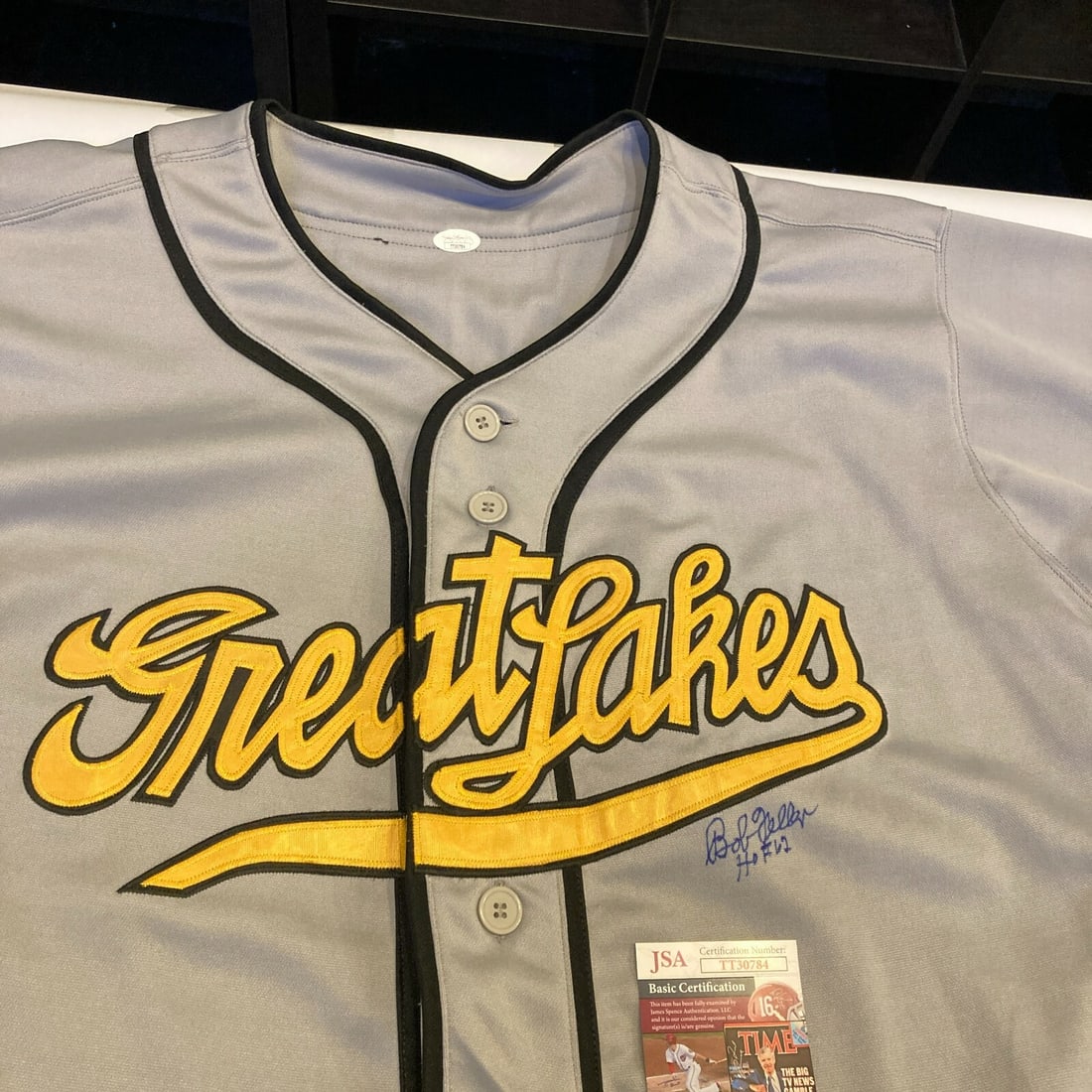 Bob Feller Signed Great Lakes Bluejackets WWII Jersey with JSA COA: Bob Feller Signed Great Lakes Bluejackets WWII Jersey with JSA COA This original jersey is a remarkable collectible celebrating Bob Feller, a legendary baseball player, signed during his time with the