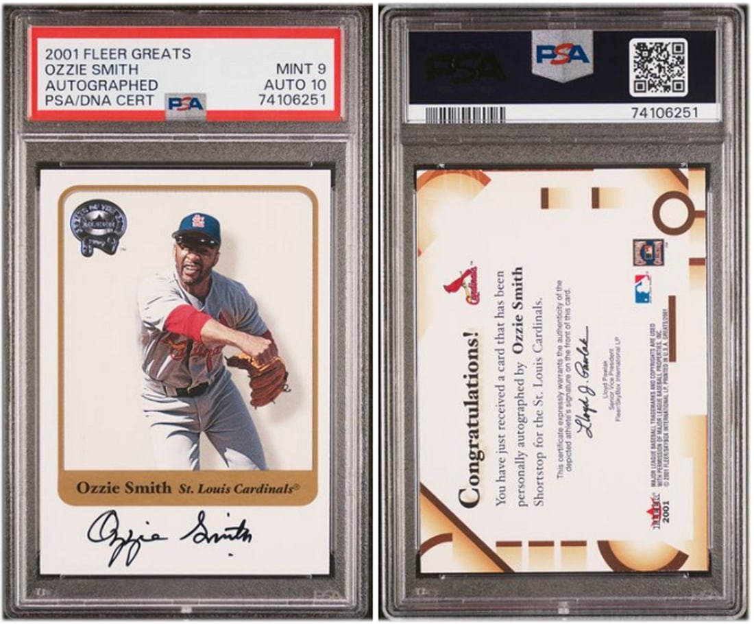 Ozzie Smith 2001 Fleer Greats Autographed Card PSA 9 10 St. Louis Cardinals (1 of 1)