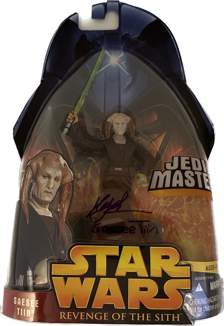 Hasbro Star Wars Saesee Tiin Figure Signed by Khan Bonfils Beckett Authenticated: Hasbro Star Wars Saesee Tiin Figure Signed by Khan Bonfils Beckett Authenticated This is an original 2005 Star Wars Revenge of the Sith action figure by Hasbro, signed by Khan Bonfils, who portrayed S