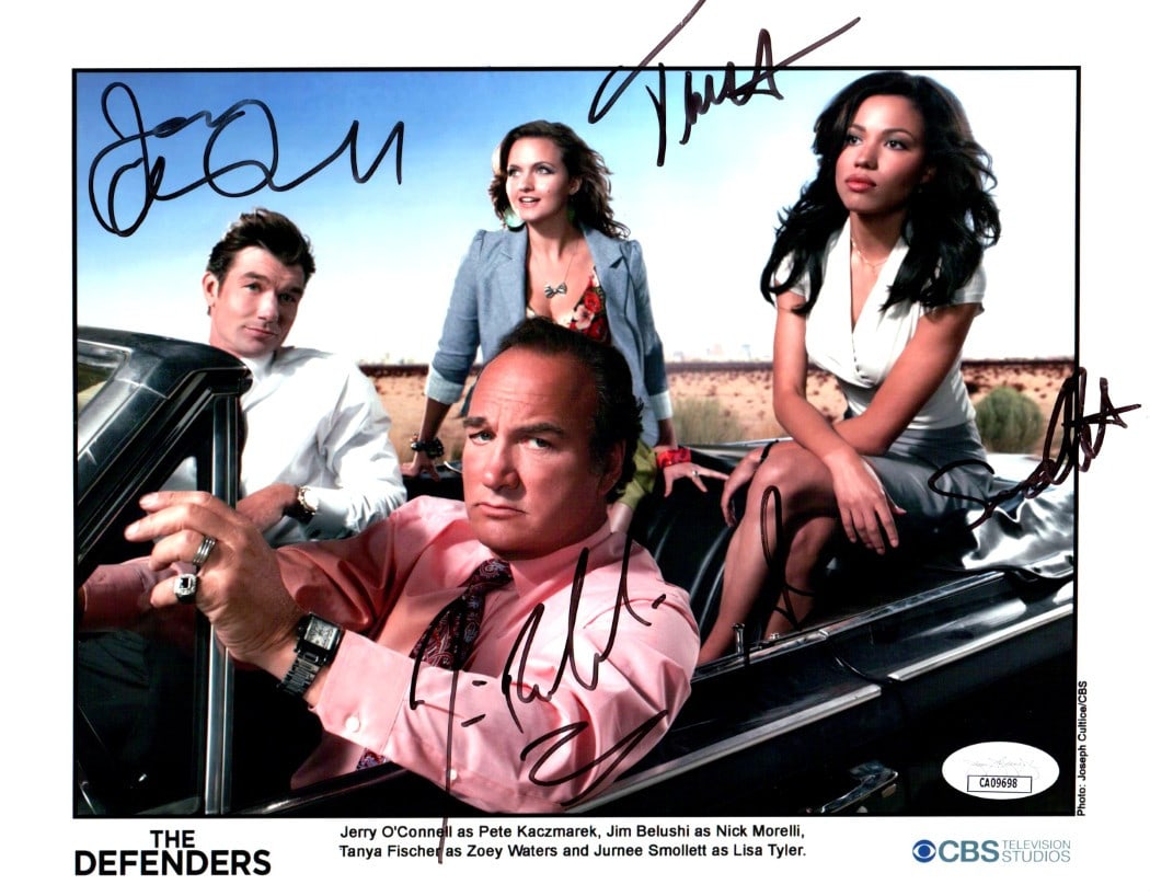 The Defenders Autographed 8X10 Photo JSA Jim Belushi Jerry O'Connell +2: The Defenders Autographed 8X10 Photo JSA Jim Belushi Jerry O'Connell +2 This is an original 8x10 photograph of the cast of The Defenders, featuring the authentic signatures of Jim Belushi, Jerry O'Con