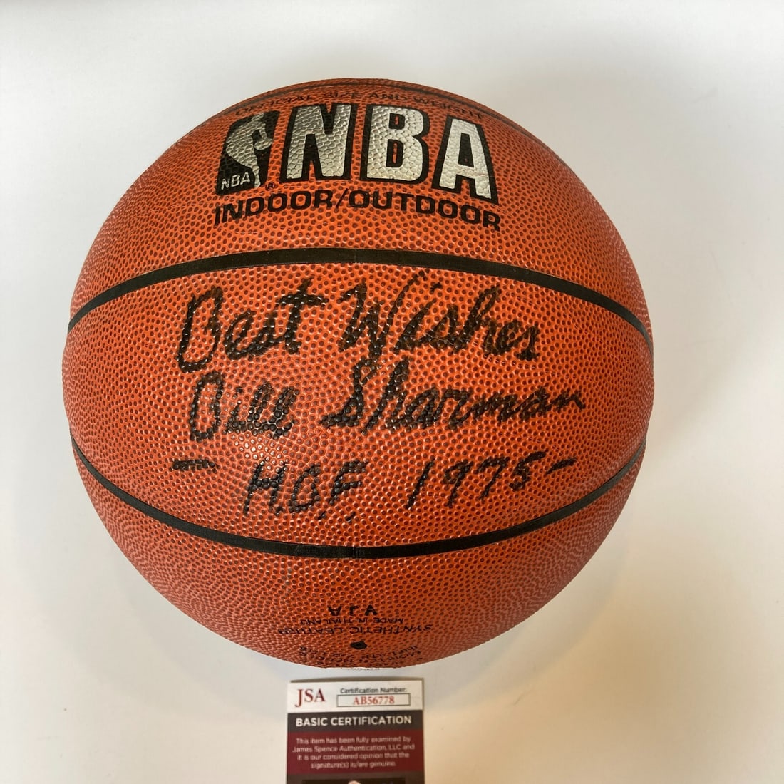 Bill Sharman Signed 1975 Spalding NBA Basketball JSA Certified: Bill Sharman Signed 1975 Spalding NBA Basketball JSA Certified Celebrate basketball history with this authentic Bill Sharman Hall of Fame 1975 signed Spalding NBA basketball. This original piece comes