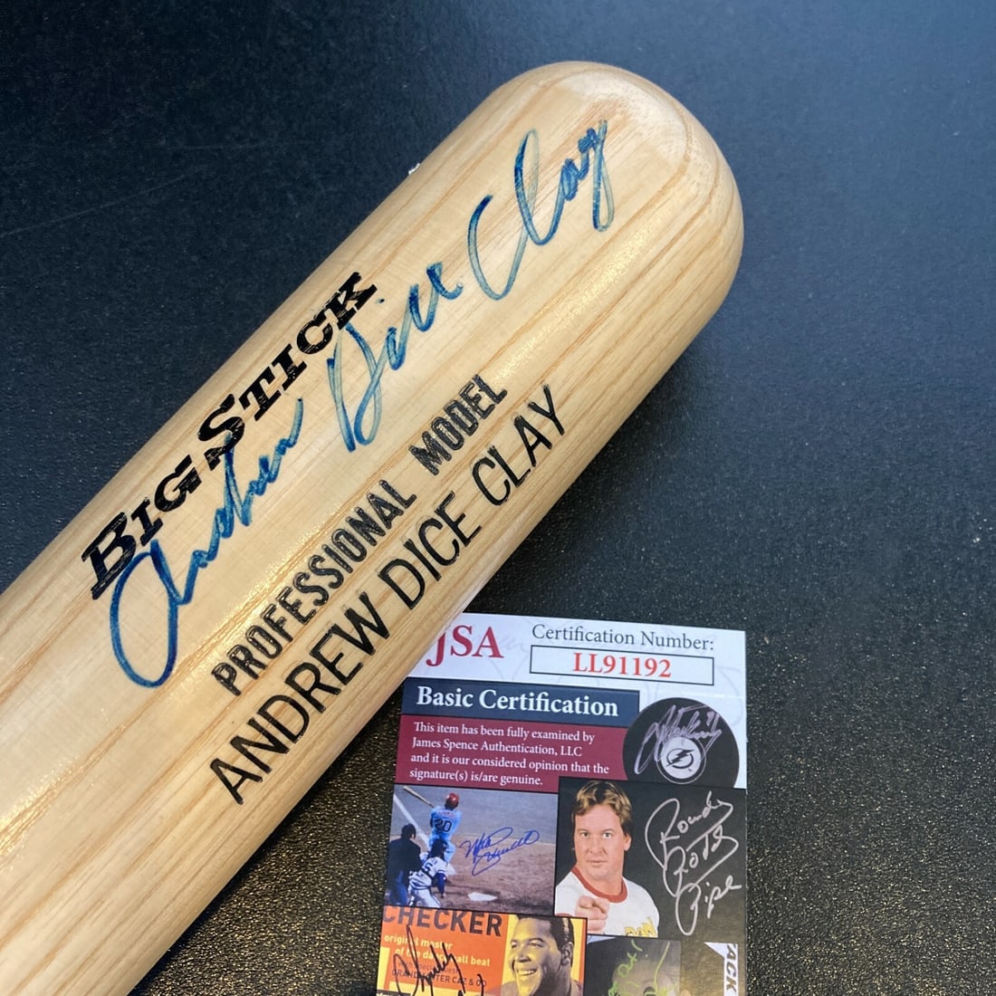 Andrew Dice Clay Signed Rawlings Baseball Bat JSA COA Comedy Memorabilia: Andrew Dice Clay Signed Rawlings Baseball Bat JSA COA Comedy Memorabilia This is an original Rawlings Game Model baseball bat signed by comedian Andrew Dice Clay. Authenticated by James Spence Authent