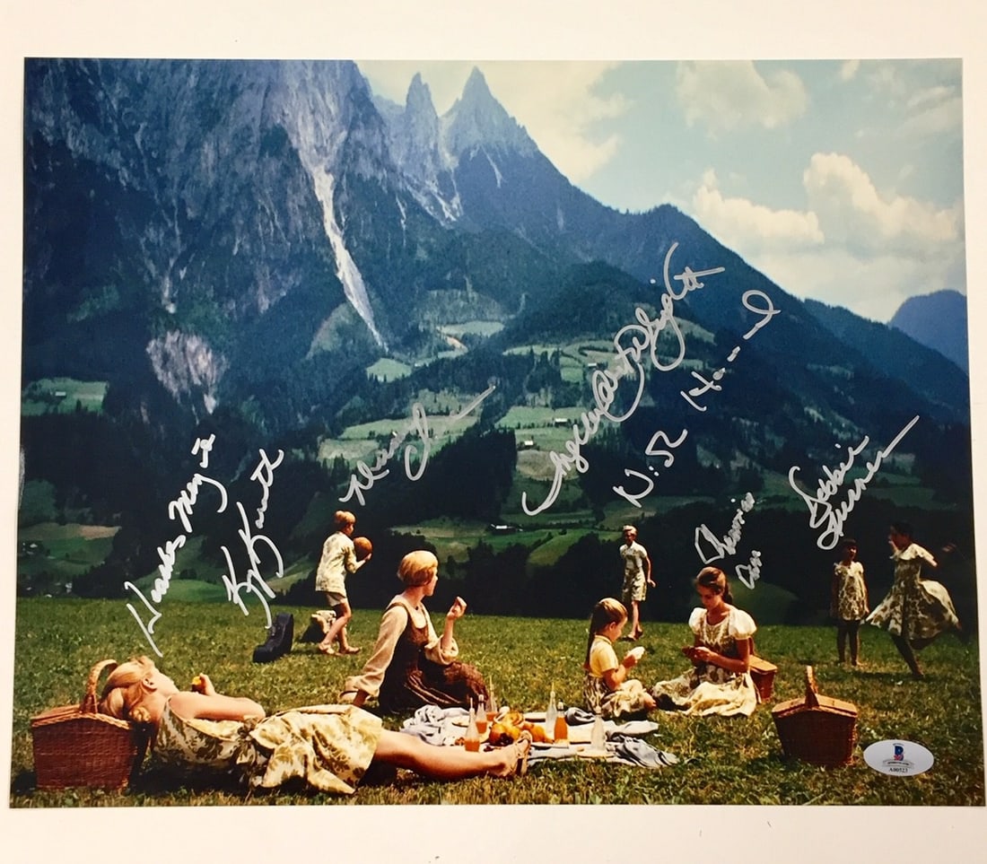 11x14 Photograph Signed by 7 Sound of Music Cast Members Beckett Certified: 11x14 Photograph Signed by 7 Sound of Music Cast Members Beckett Certified This is an original 11x14 photograph signed by seven cast members from The Sound of Music. The autographs are authenticated b
