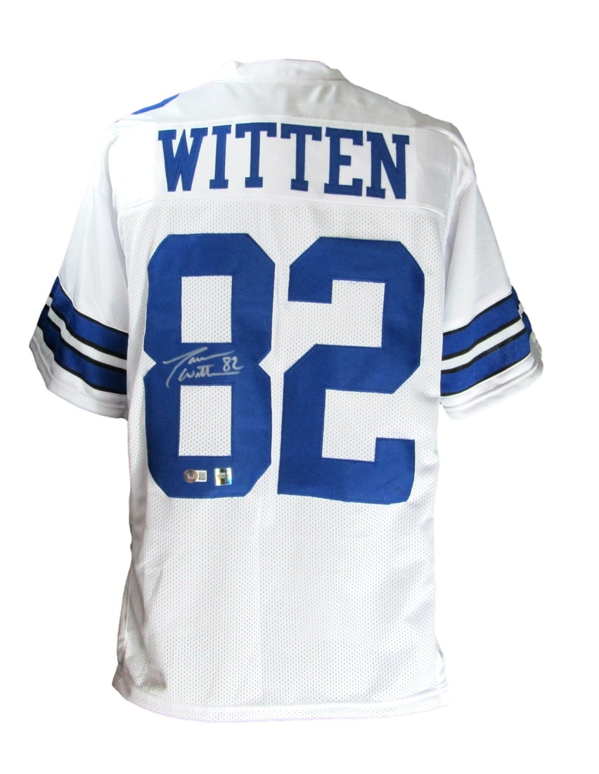 Jason Witten Autographed Cowboys Jersey JSA Authenticated XL: Jason Witten Autographed Cowboys Jersey JSA Authenticated XL Celebrate your love for the Dallas Cowboys with this Jason Witten Signed/Autographed Custom Jersey. Crafted in a striking white design, thi