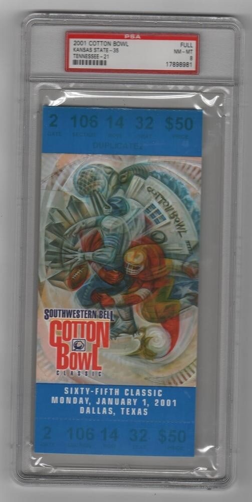 2001 Cotton Bowl Ticket Kansas State Wildcats vs Tennessee Vols PSA 8981 (1 of 2)